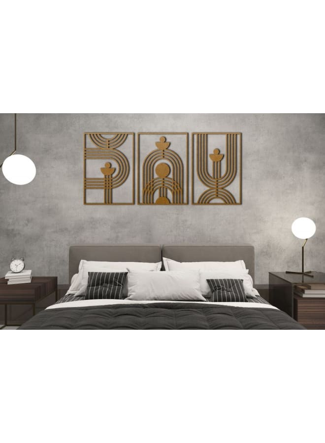 هوم جاليري مجموعة من 3 لوحات جدارية خشبية على شكل قوس هندسي - Image 3