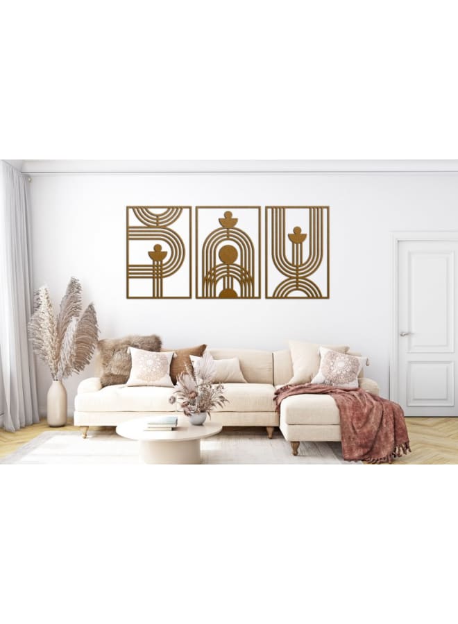 هوم جاليري مجموعة من 3 لوحات جدارية خشبية على شكل قوس هندسي - Image 1