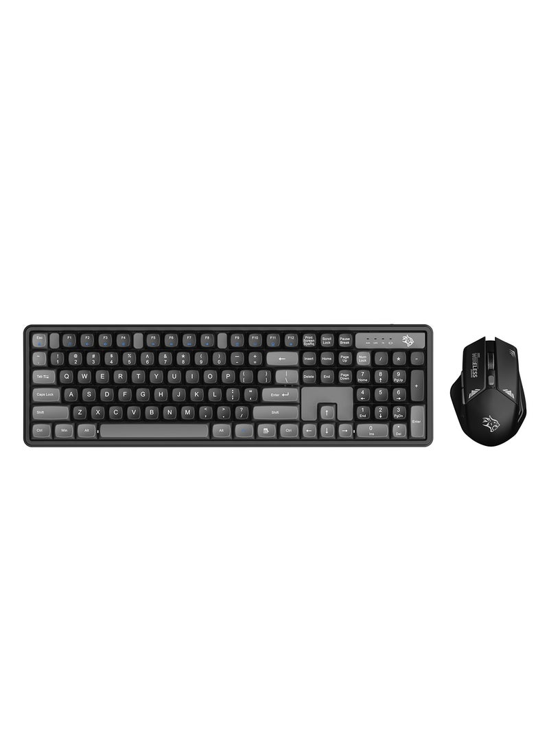 porodo 2.4Ghz Wireless Keyboard and Mouse Combo / Keyboard with 104 Tactile Keys / 1600DPI Mouse with Gaming Design /Set mouse and Keyboard / Plug & Play - Grey/B  - Image 1