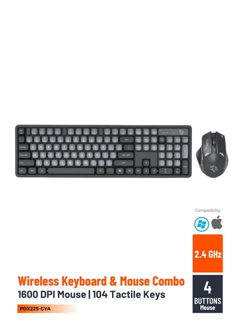 2.4Ghz Wireless Keyboard and Mouse Combo / Keyboard with 104 Tactile Keys / 1600DPI Mouse with Gaming Design /Set mouse and Keyboard / Plug & Play - Grey/B