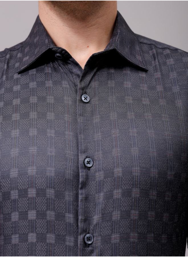 The Indian Garage Co Men Slim Fit Checkered Full Sleeves Cutaway Collar Formal Shirt  - Image 5