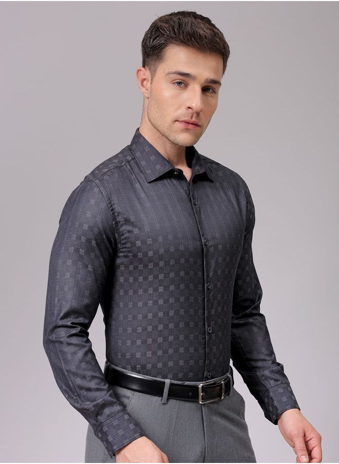 The Indian Garage Co Men Slim Fit Checkered Full Sleeves Cutaway Collar Formal Shirt  - Image 4