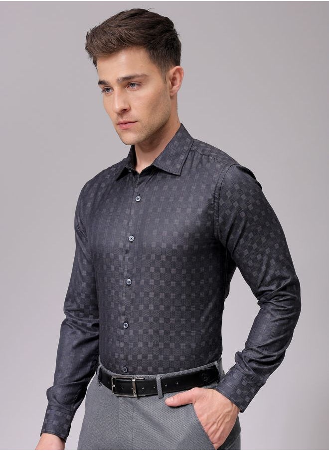 The Indian Garage Co Men Slim Fit Checkered Full Sleeves Cutaway Collar Formal Shirt  - Image 3