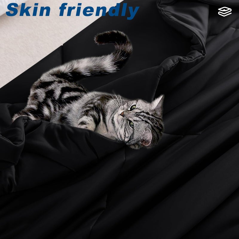 bedsmile Cooling Comforter Queen Size, Double-Sided Cold Tech Fabric Quilted Bed Comforters Cooling Blanket for Hot Sleepers, Breathable Lightweight Summer Bedding, All-Season Ice Blanket, Black - Image 5