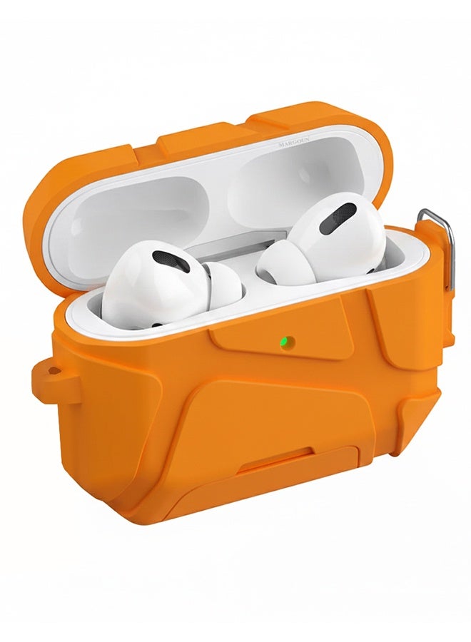 CATANES Rugged Shockproof Case for AirPods Pro 3 with Keychain Lock Clip and Front LED Visibility - Orange - Image 2