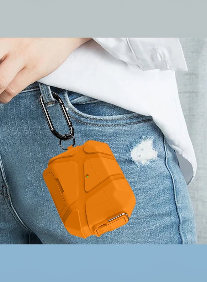 CATANES Rugged Shockproof Case for AirPods Pro 3 with Keychain Lock Clip and Front LED Visibility - Orange - Image 5