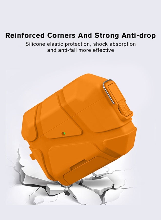 CATANES Rugged Shockproof Case for AirPods Pro 3 with Keychain Lock Clip and Front LED Visibility - Orange - Image 4