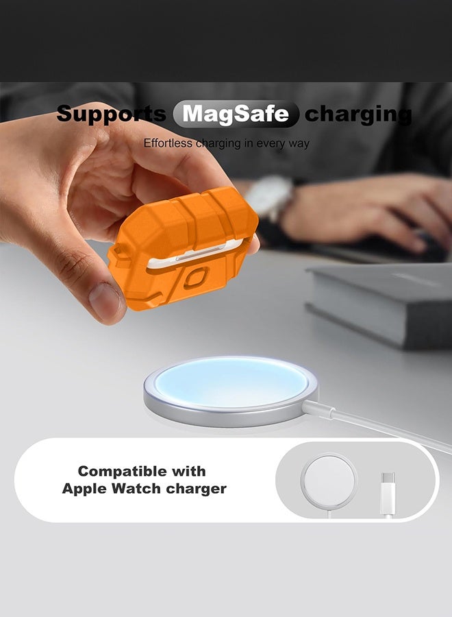CATANES Rugged Shockproof Case for AirPods Pro 3 with Keychain Lock Clip and Front LED Visibility - Orange - Image 3