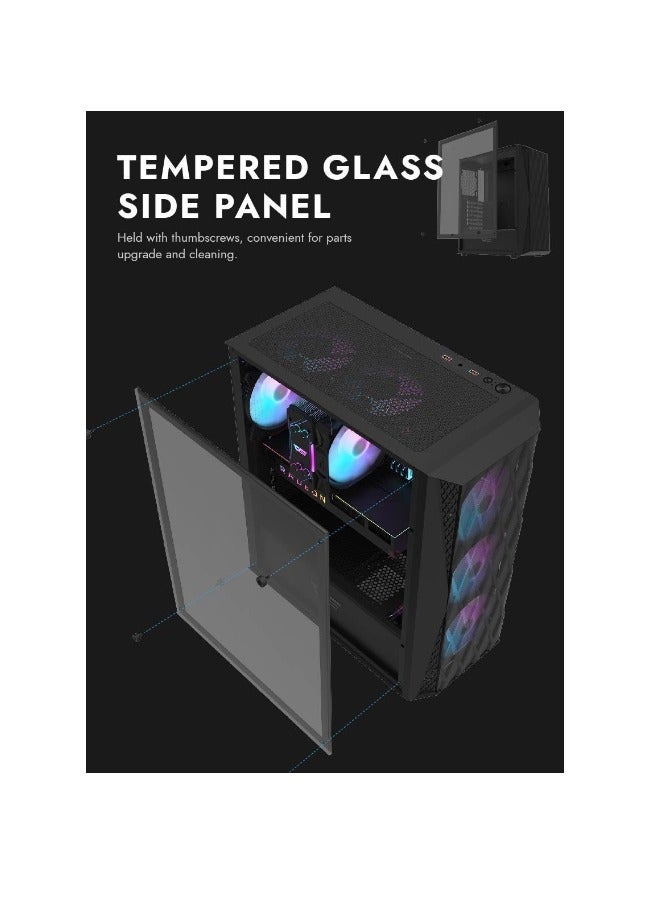 Darkflash DK352 Mesh ATX/MATX/ITX Gaming PC Case With Pre-Installed 4 * 120MM ARGB Fans, Transparent Glass Panel, USB 3.0, Support 360mm Radiator - Image 2