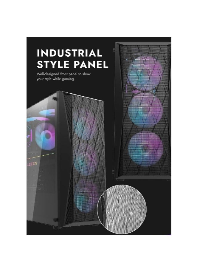 Darkflash DK352 Mesh ATX/MATX/ITX Gaming PC Case With Pre-Installed 4 * 120MM ARGB Fans, Transparent Glass Panel, USB 3.0, Support 360mm Radiator - Image 3