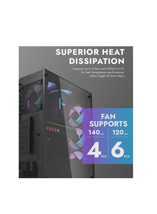 Darkflash DK352 Mesh ATX/MATX/ITX Gaming PC Case With Pre-Installed 4 * 120MM ARGB Fans, Transparent Glass Panel, USB 3.0, Support 360mm Radiator - Image 4