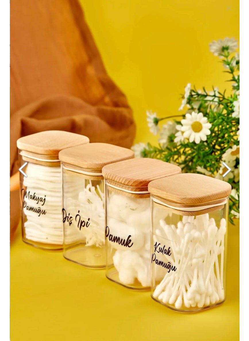 Fbz Home 4-Piece 250 ml Wooden Cover Acrylic Dental Floss & Cotton Bud & Cotton & Makeup Cotton Bathroom Set  - Image 2
