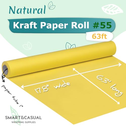 SMART&CASUAL 17.8" x 760" (63') Lemon Yellow Kraft Craft Paper Roll for Gift Wrapping Bulletin Board Bouquet Flower Kids Art Packing Parcel Table Covering 80GSM 55LB (Lemon Yellow, 17.8" x 63') - Image 2