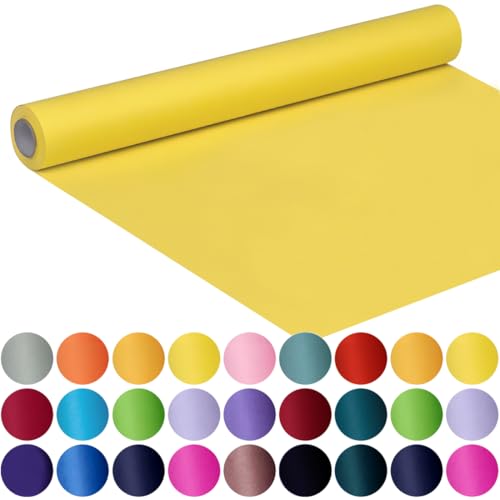 SMART&CASUAL 17.8" x 760" (63') Lemon Yellow Kraft Craft Paper Roll for Gift Wrapping Bulletin Board Bouquet Flower Kids Art Packing Parcel Table Covering 80GSM 55LB (Lemon Yellow, 17.8" x 63') - Image 1
