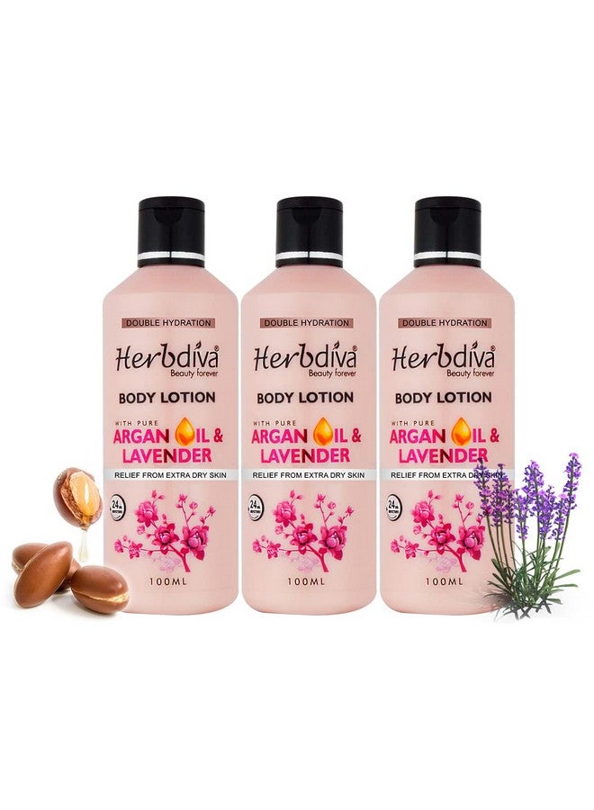 Herbdiva Argan Oil & Lavender Body Lotion 100Ml (Pack Of 3)|Double Hydration|Enriched With Argan Oil & Lavender|Relief From Extra Dry Skin - Image 1