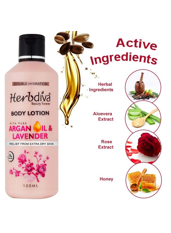 Herbdiva Argan Oil & Lavender Body Lotion 100Ml (Pack Of 3)|Double Hydration|Enriched With Argan Oil & Lavender|Relief From Extra Dry Skin - Image 3