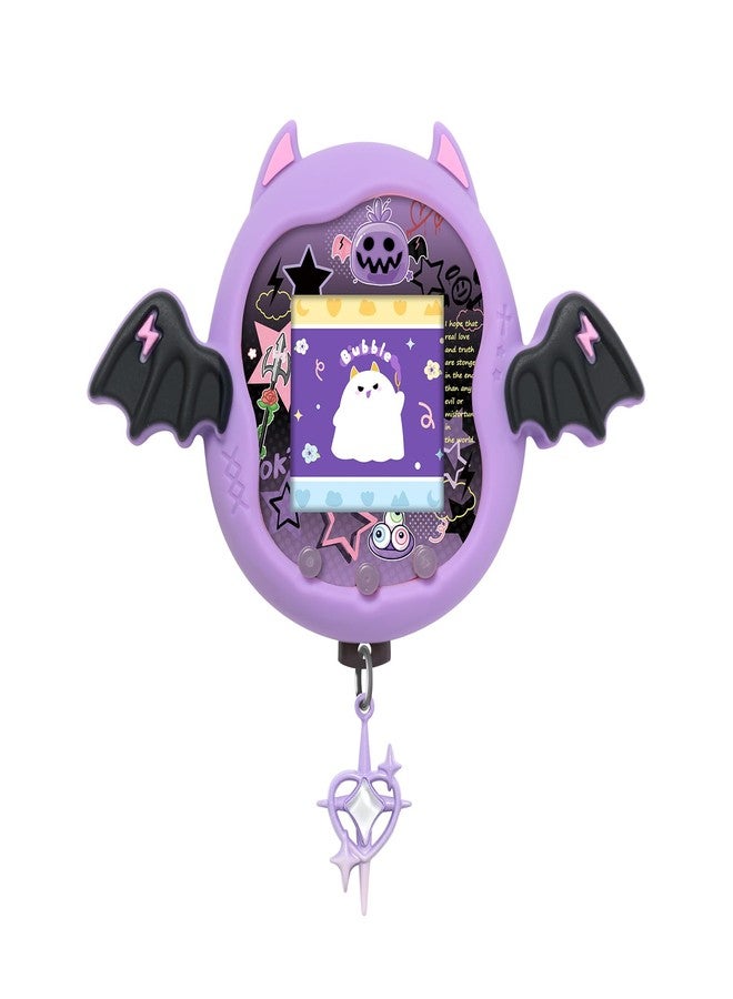 BUBBLELOGUS Devil Wing Case for Tamagotchi Uni, Silicone Cover with Holographic Laser Faceplate Sticker & Star Dust Plug, 3-in-1 Set (Purple) - Image 1