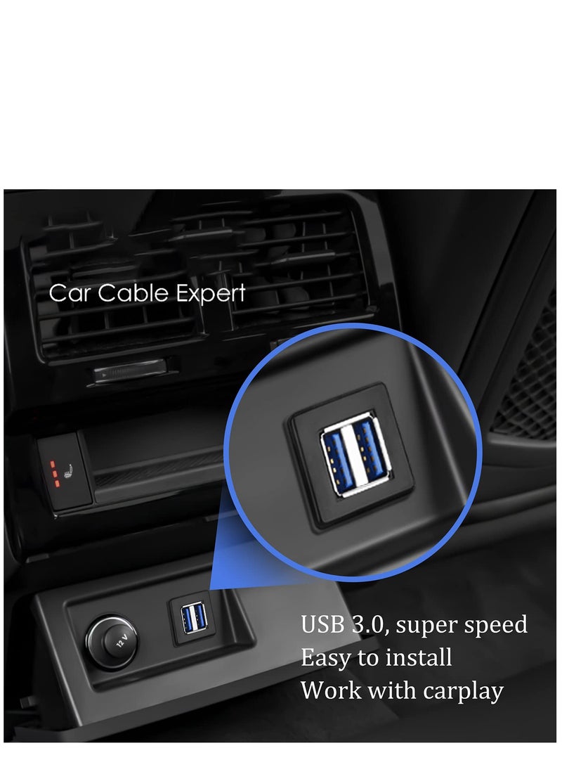 SYOSI Dual Ports Square USB 3.0 Panel Flush Mount Extension Cable with Buckle for Car Truck Boat Motorcycle Dashboard-3ft - Image 2