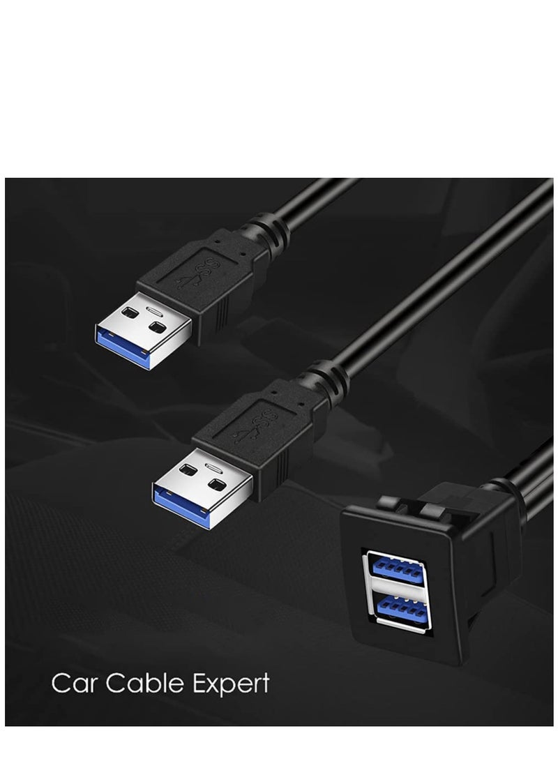SYOSI Dual Ports Square USB 3.0 Panel Flush Mount Extension Cable with Buckle for Car Truck Boat Motorcycle Dashboard-3ft - Image 4