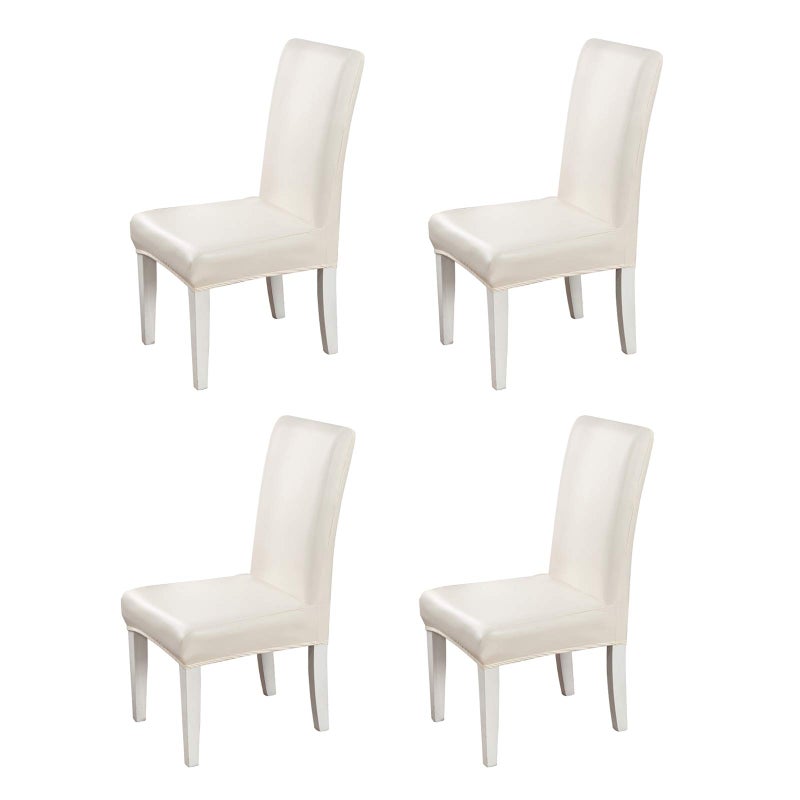FLYPARTY FLYPARTY Stretch Solid Pu Leather Waterproof Dining Chair Cover Slipcover Removable Washable Short Dining Chair Cover Protector Seat Solid Slipcovers for HotelDining RoomWedding Beige 4 