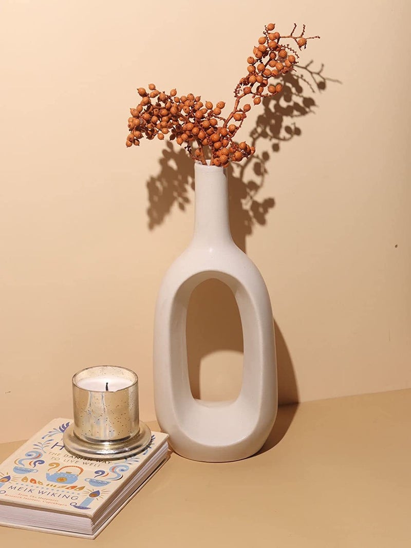 Craftribal Minimalist Ceramic Hollow Flower Vase Set, Matte Finish, 12 Inches, Combo of 2 Pcs (Black & White) - Image 5
