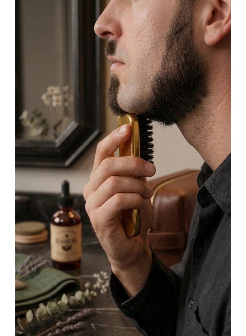 Small beard brush with soft bristles – styling brush for beard and mustache for daily use (Gold) - Image 4