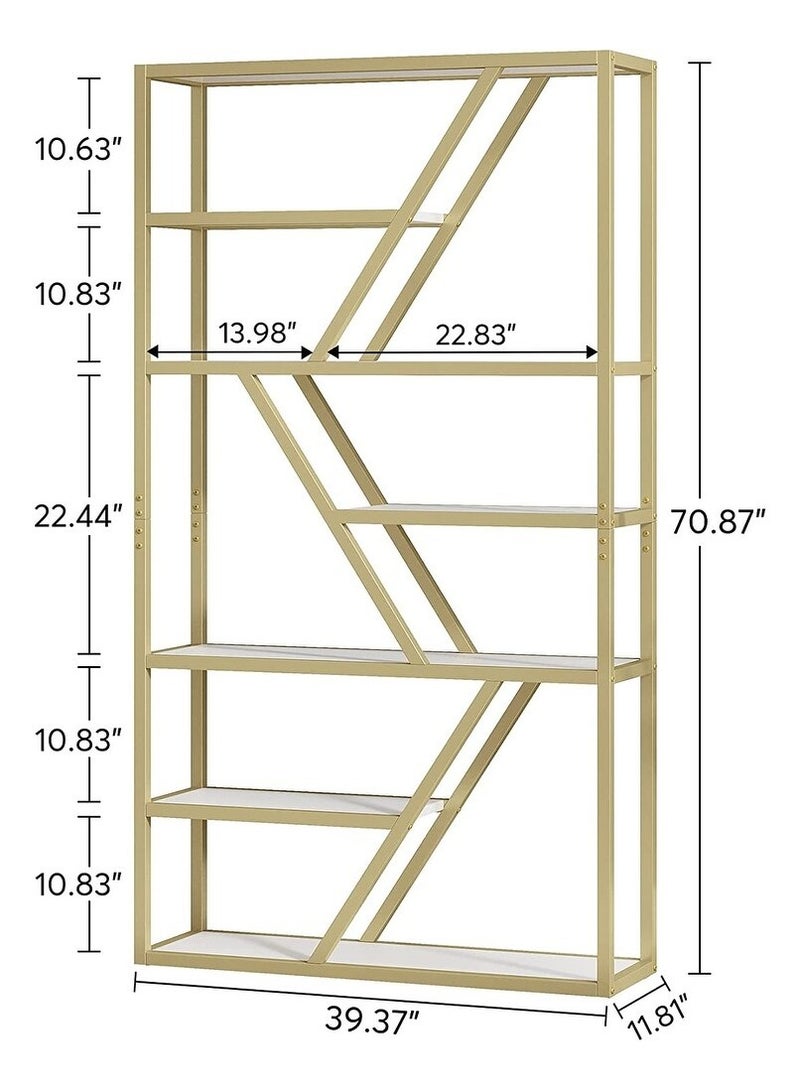 HOME TASTE TOMSUN Gold Bookshelf with Metal Frame & Ceramic Tile Storage – Pre-Assembled Display Stand for Bedroom, Living Room, and Home Office  - Image 2