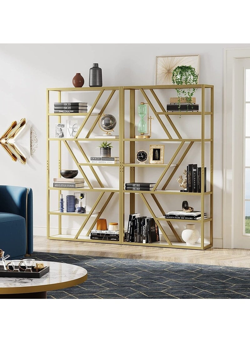 HOME TASTE TOMSUN Gold Bookshelf with Metal Frame & Ceramic Tile Storage – Pre-Assembled Display Stand for Bedroom, Living Room, and Home Office  - Image 5