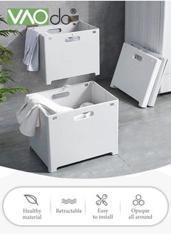 VAOdo Plastic Collapsible Hanging Laundry Hamper, Space-Saving Wall Hanging Laundry Basket Durable Tall Folding Plastic Laundry Hamper Waterproof Dirty Clothes Organizer  - Image 3