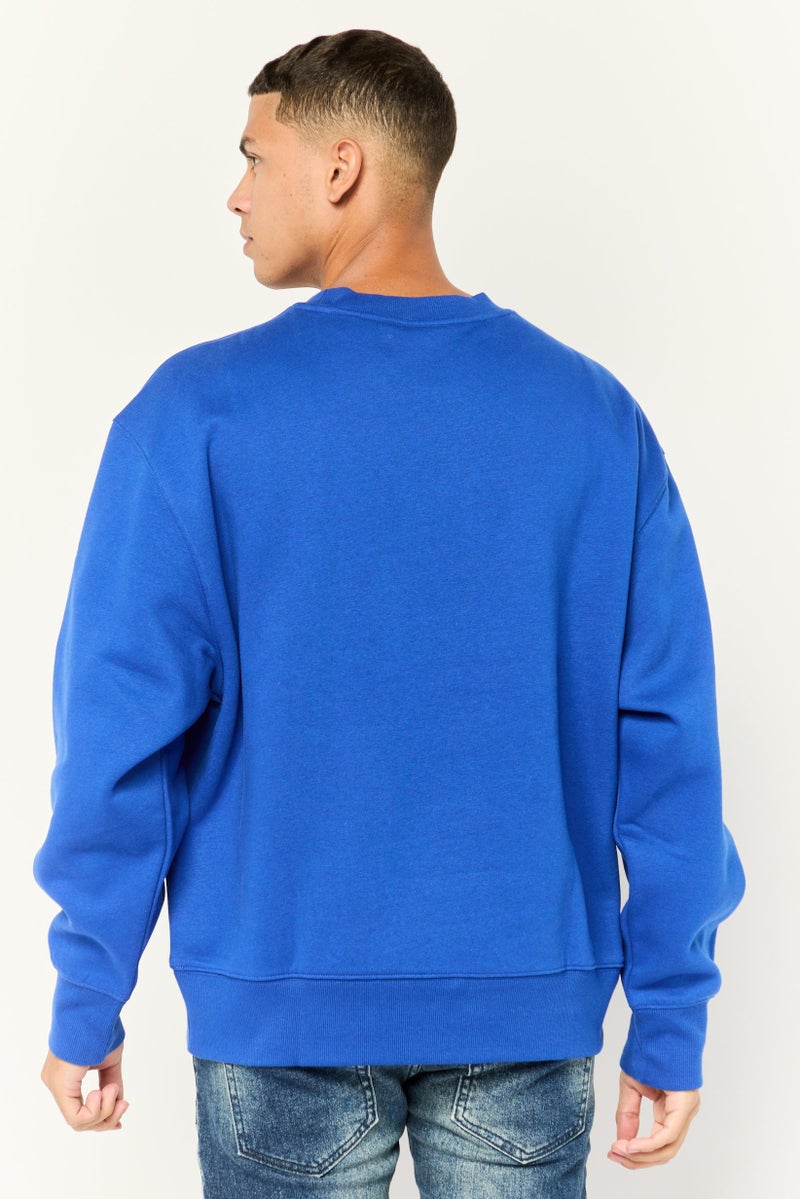 ESPRIT Men Crew Neck Long Sleeves Brand Logo Sweatshirts, Blue - Image 3