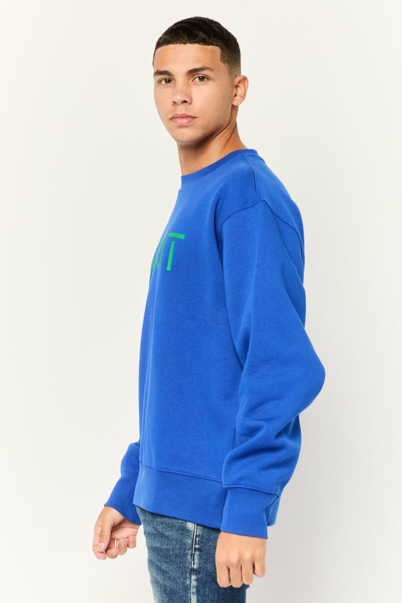 ESPRIT Men Crew Neck Long Sleeves Brand Logo Sweatshirts, Blue - Image 2
