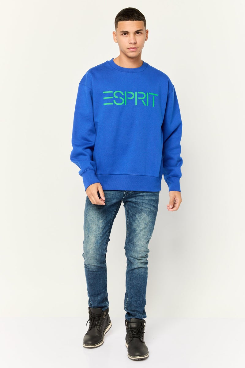 ESPRIT Men Crew Neck Long Sleeves Brand Logo Sweatshirts, Blue - Image 4