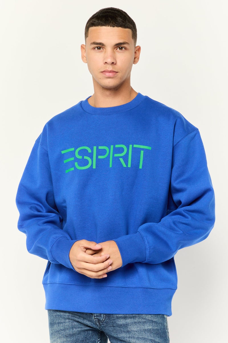 ESPRIT Men Crew Neck Long Sleeves Brand Logo Sweatshirts, Blue - Image 1