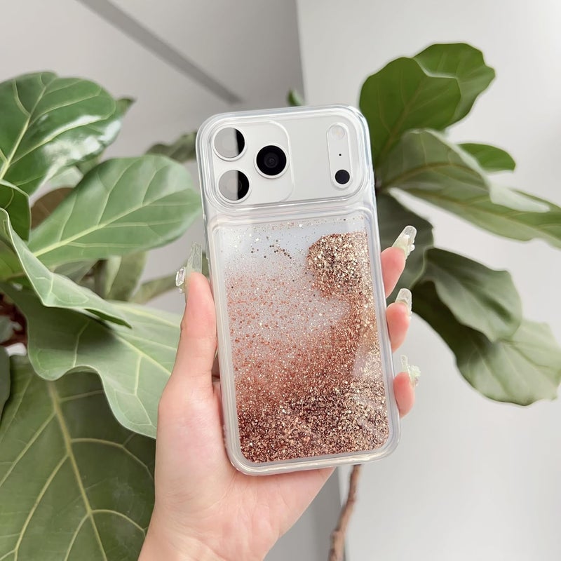 PANDACAMEL Rose Pink Glitter Phone Case, Compatible with iPhone 16 Pro, Cute Clear Floating Quicksand, Transparent, Anti-Scratch, Yellowing Resistant, Designed for Women Girls Teen - Image 1