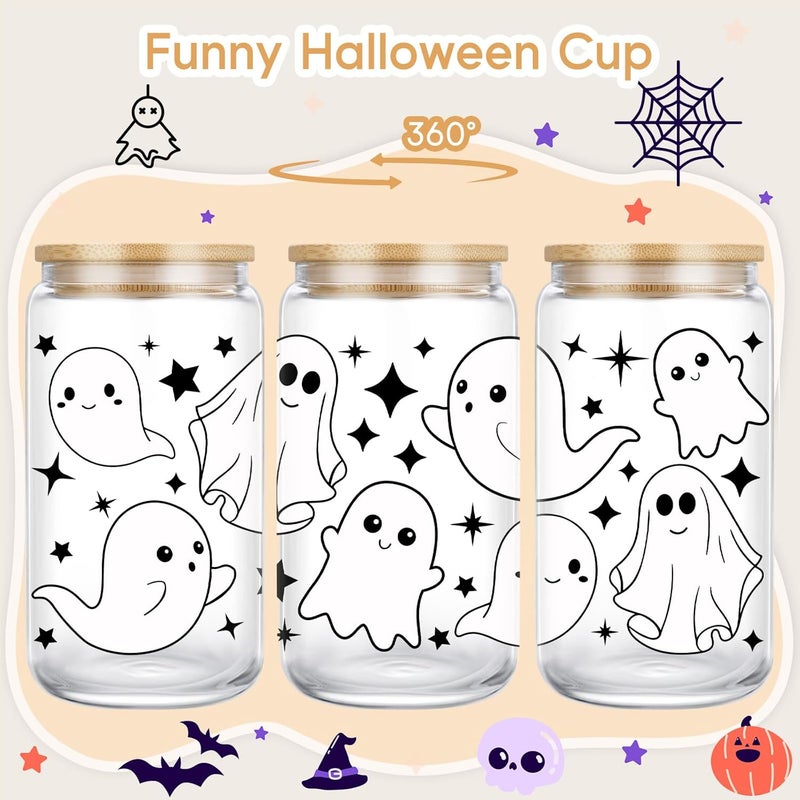Coolife Ghost Halloween Cup, 16 oz Tumbler Glass Cups w/Lids Straws - Spooky Iced Coffee Mug for Smoothie, Cute Halloween Gifts for Women, Girls - Boo Basket Stuffers, Spooky Gifts for Teens, Her - Image 2