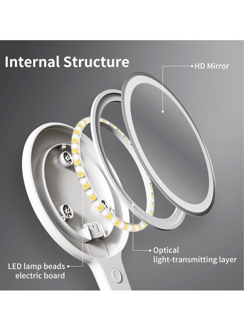 Handheld Mirror Cordless Rechargeable Handheld Light Up Mirror Technology Coating Not Easy to Leave Fingerprints Suitable for Carrying Travel Makeup Shaving