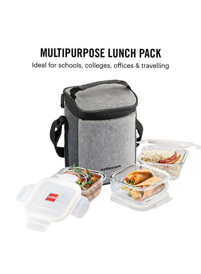 Cello CELLO Delighta Square Borosilicate Glass Lunch Box with Jacket, 320ml, Set of 3 | Vertical Glass Lunch Boxes | Microwave Safe and Leak Proof | Tiffin for Office/School/College | Transparent  - Image 5