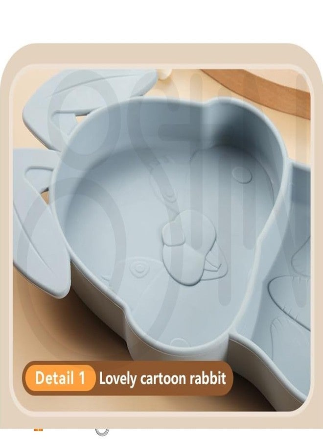 Ostin Kids Silicone Cutlery Feeding Kit Baby Feeding Set Tableware Baby Children's Meal Plate with Straw, Cleaning Brush, Spoon & Fork Suction Base (Rabbit Shape) (Rabbit Grey) - Image 5