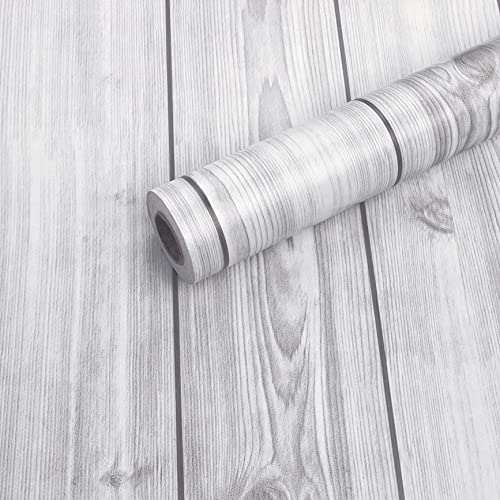 wolpin Wall Stickers Wallpaper Wood Grain (45 x 500 cm) Waterproof Plank Nautical Home Office, Furniture, Door, Wardrobe, Kids Room, Decoration, DIY Self Adhesive, Gray - Image 1
