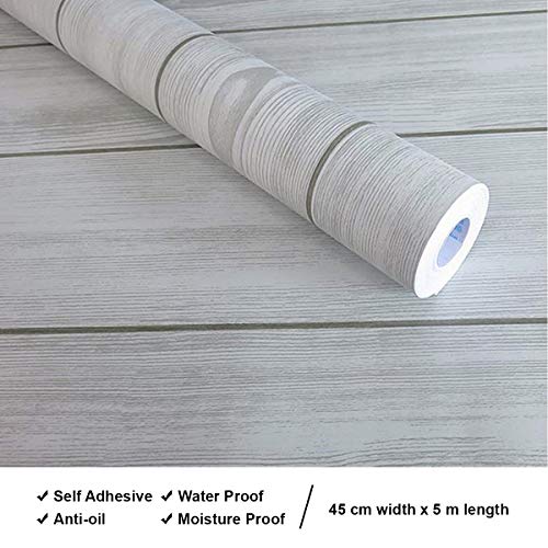 wolpin Wall Stickers Wallpaper Wood Grain (45 x 500 cm) Waterproof Plank Nautical Home Office, Furniture, Door, Wardrobe, Kids Room, Decoration, DIY Self Adhesive, Gray - Image 3