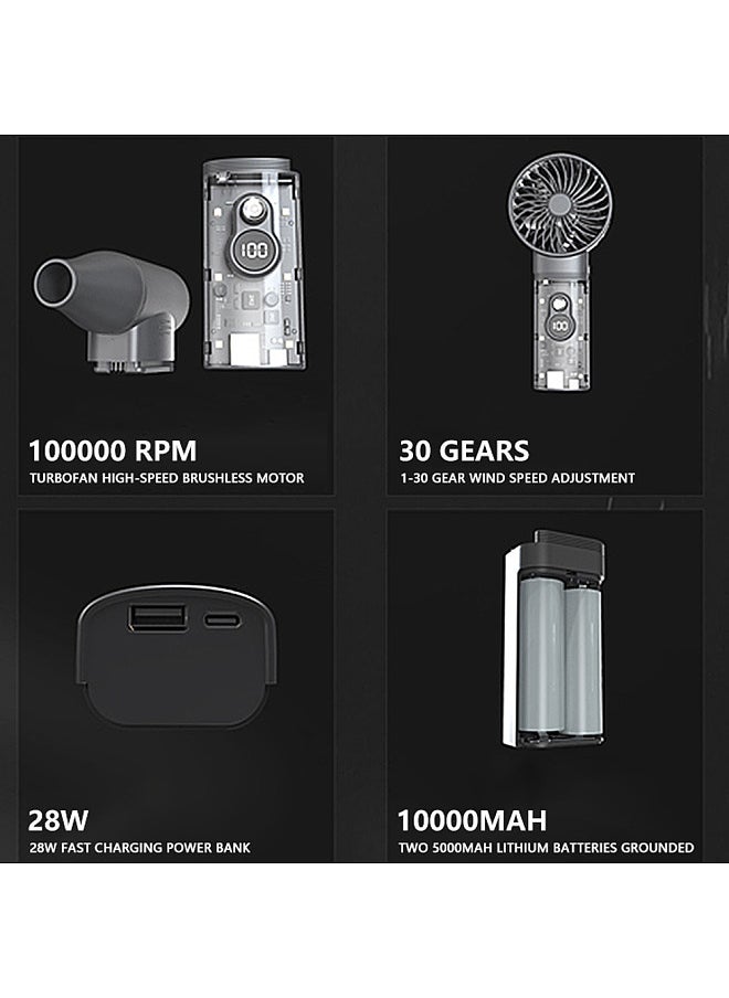 Generic - Handheld Jet Fan 100,000RPM Brushless Motor Duct Fan High Power Ducted Turbofan Violent Dust Blower Powerful Keyboard Cleaning Tool Multi-speed Adjustment 6pcs Brightness Adjustable LED Lights - Image 1