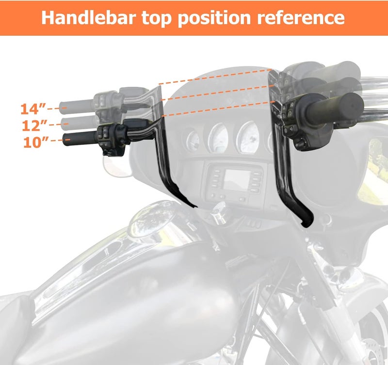Mofun 10" Rise Ape Hangers Handlebar for Harley Touring Models 1986-2023 - Gloss Black - Image 5