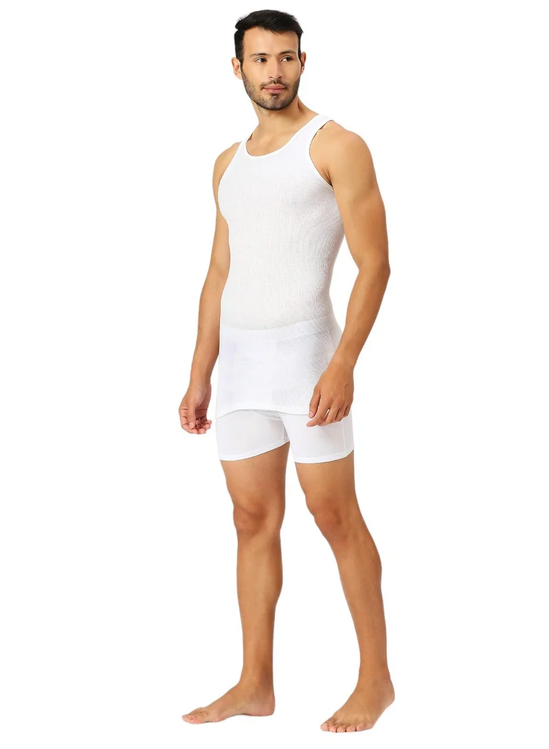 BYC MEN'S LONG LENGTH COTTON VEST - WHITE