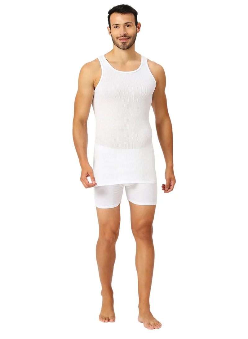 BYC MEN'S LONG LENGTH COTTON VEST - WHITE
