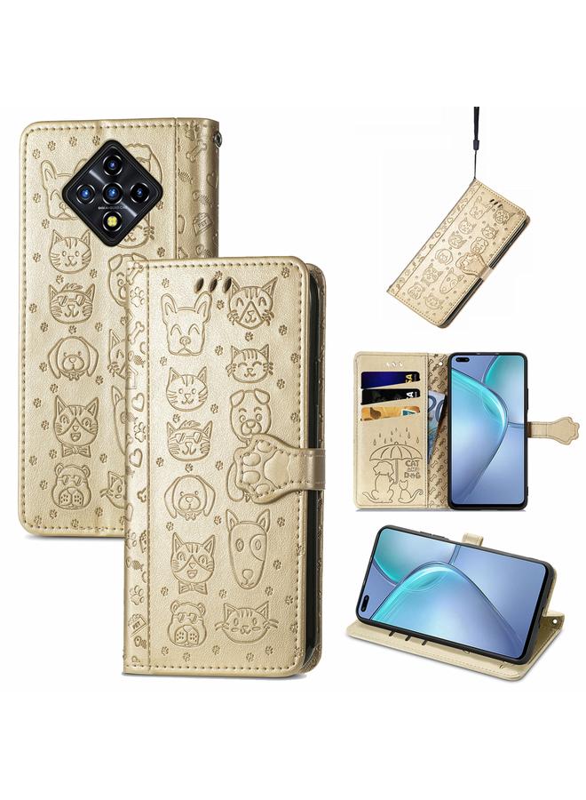 Zaboon Case For Infinix Zero 8 Cat and Dog Embossed Horizontal Flip Phone Leather Case with Holder & Card Slot & Wallet & Lanyard - Image 1