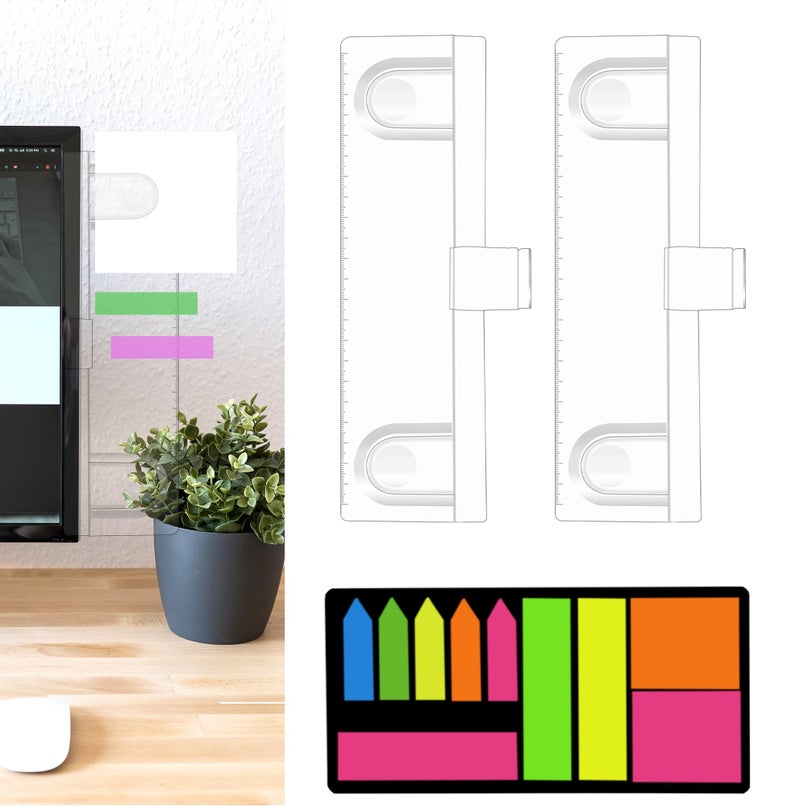 Monitor Document Holder, Clear Desktop Message Board with Clips, Office Sticky Note Organizer for Documents and Notes, Includes a sticky note, 3PCS