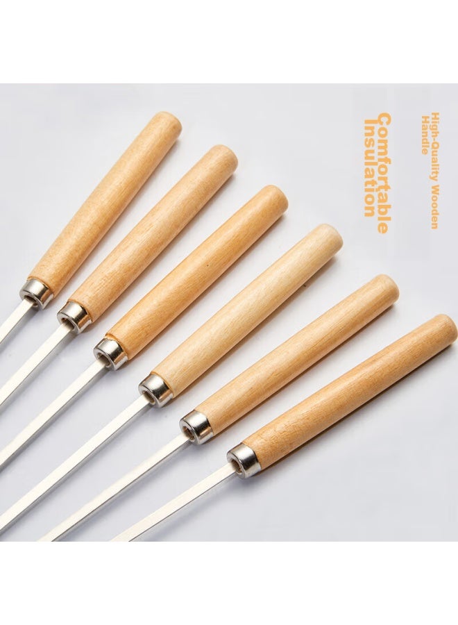 Suncojia Wooden Handle Barbecue Skewers, Stainless Steel Grilling Needles, Meat Skewers, Barbecue Tools, 30 Pieces - Image 4