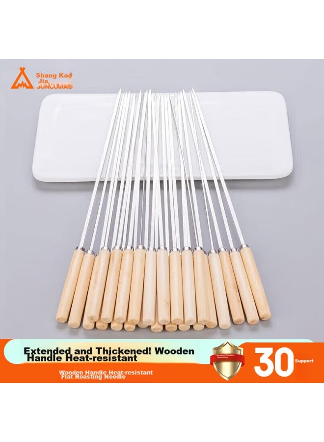 Suncojia Wooden Handle Barbecue Skewers, Stainless Steel Grilling Needles, Meat Skewers, Barbecue Tools, 30 Pieces - Image 1