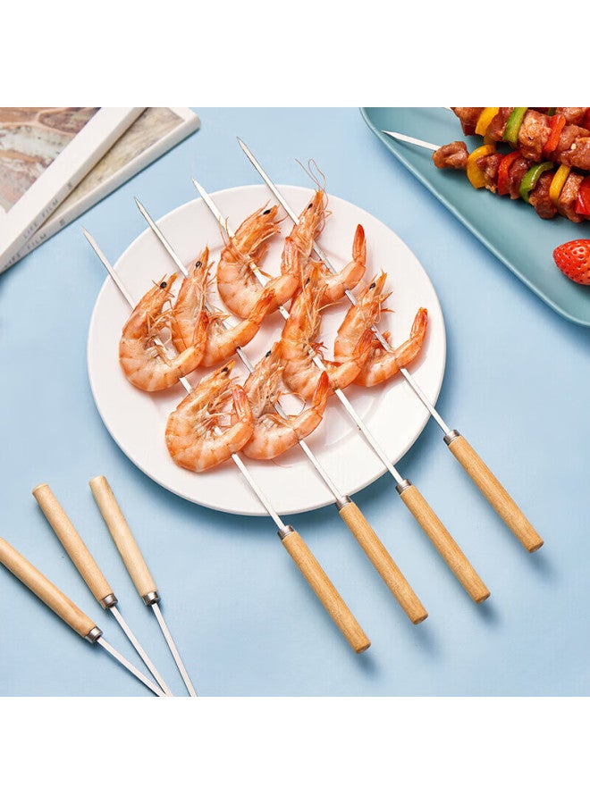 Suncojia Wooden Handle Barbecue Skewers, Stainless Steel Grilling Needles, Meat Skewers, Barbecue Tools, 30 Pieces - Image 2