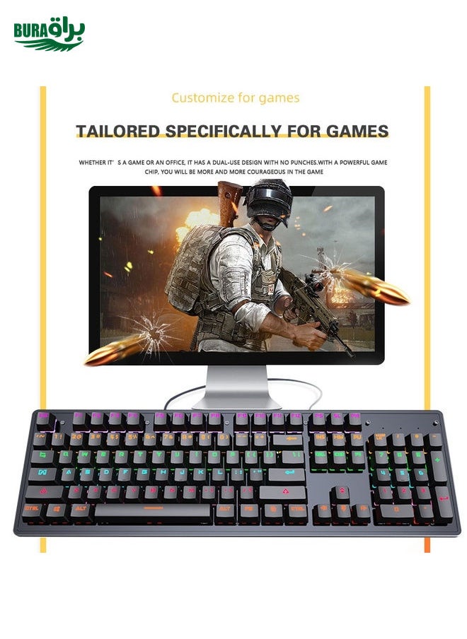 BURAQ - LEAVEN K880 104 Keys Gaming Green Axis Office Computer Wired Mechanical Keyboard, Cabel Length:1.6m(Black) - Image 1